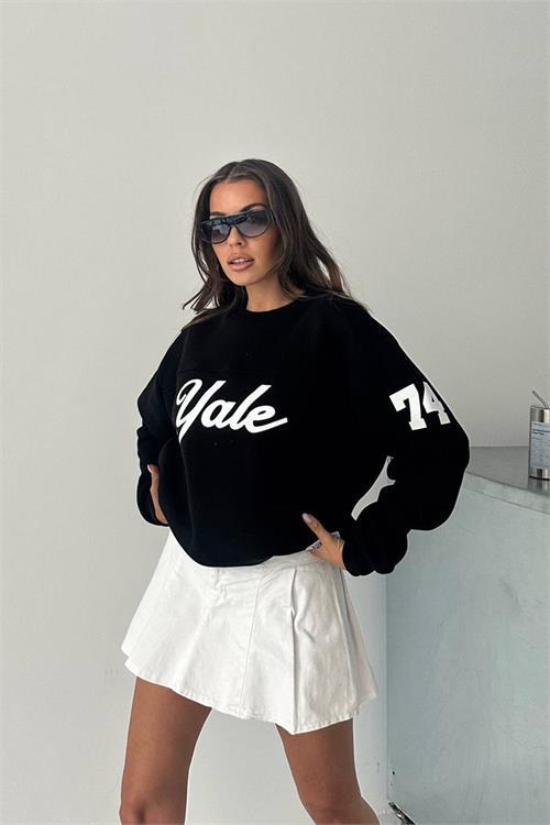 Dipmoda kadın bisiklet yaka baskılı sweat DPG101