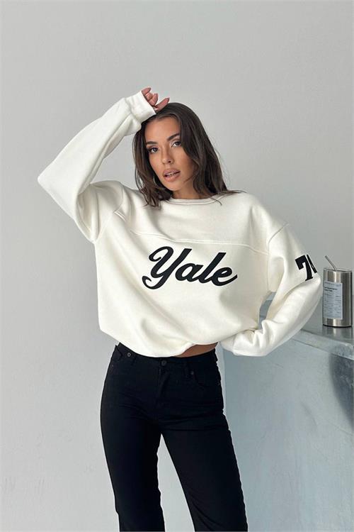 Dipmoda kadın bisiklet yaka baskılı sweat DPG101