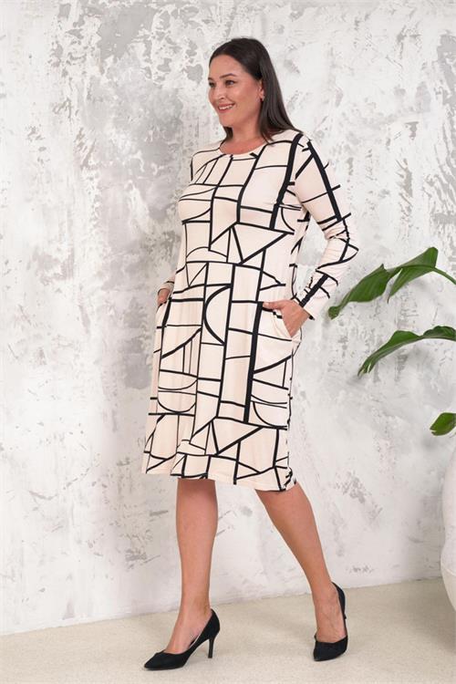 Dipmoda kadın bisiklet yaka cepli büyük beden elbise NBA021