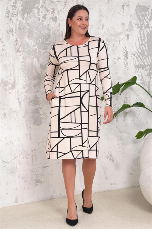 Dipmoda kadın bisiklet yaka cepli büyük beden elbise NBA021