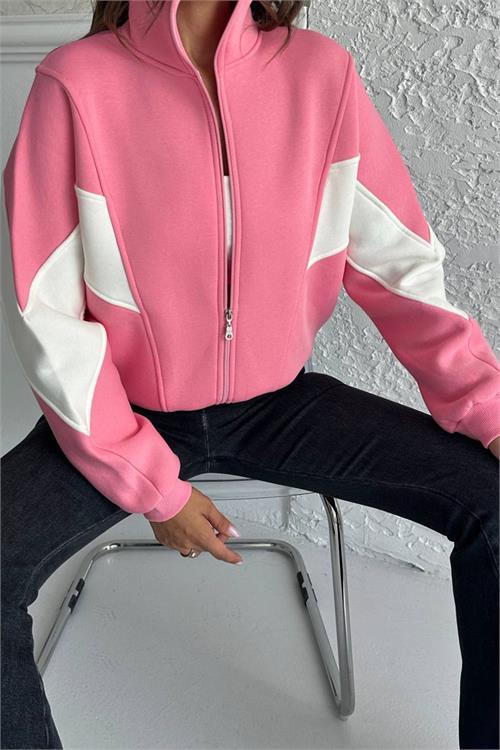 Dipmoda kadın blok detaylı fermuarlı Sweatshirt DPG104