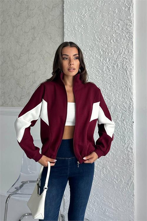 Dipmoda kadın blok detaylı fermuarlı Sweatshirt DPG104