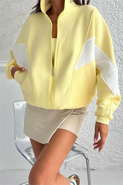 Dipmoda kadın blok detaylı fermuarlı Sweatshirt DPG104