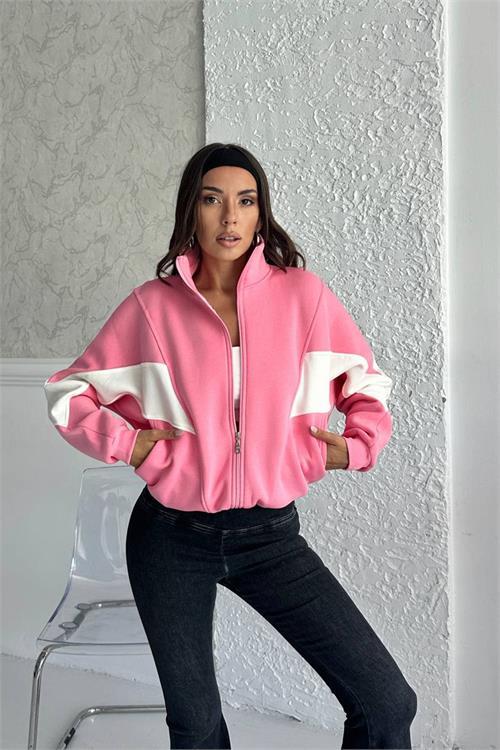 Dipmoda kadın blok detaylı fermuarlı Sweatshirt DPG104