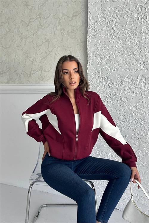 Dipmoda kadın blok detaylı fermuarlı Sweatshirt DPG104
