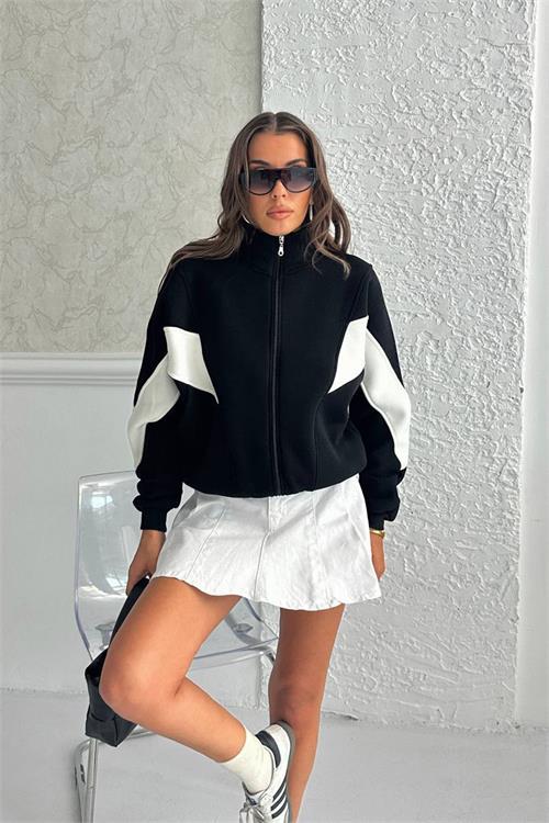 Dipmoda kadın blok detaylı fermuarlı Sweatshirt DPG104