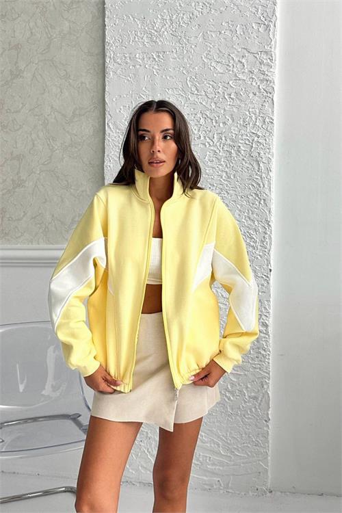 Dipmoda kadın blok detaylı fermuarlı Sweatshirt DPG104