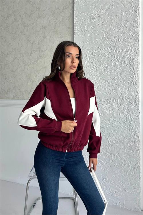 Dipmoda kadın blok detaylı fermuarlı Sweatshirt DPG104