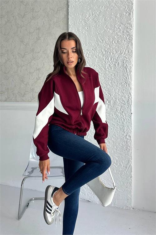 Dipmoda kadın blok detaylı fermuarlı Sweatshirt DPG104