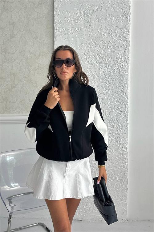 Dipmoda kadın blok detaylı fermuarlı Sweatshirt DPG104
