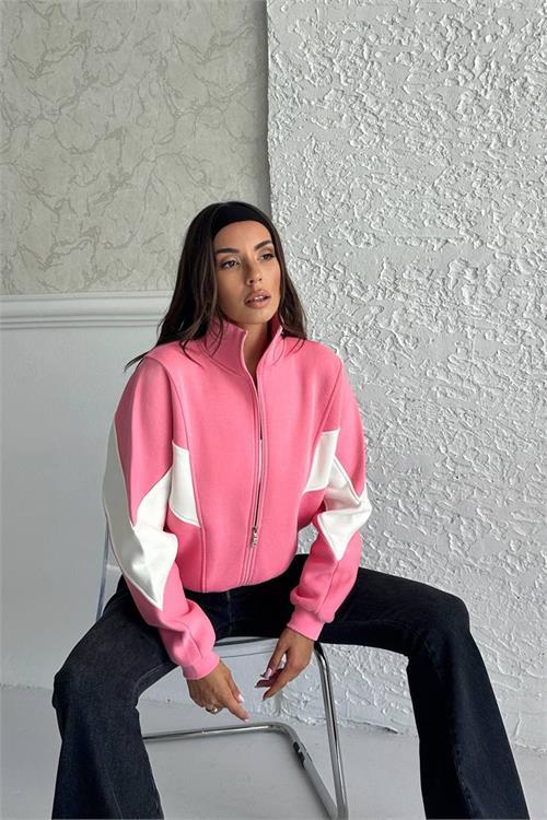 Dipmoda kadın blok detaylı fermuarlı Sweatshirt DPG104