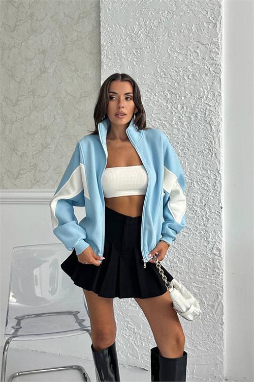 Dipmoda kadın blok detaylı fermuarlı Sweatshirt DPG104