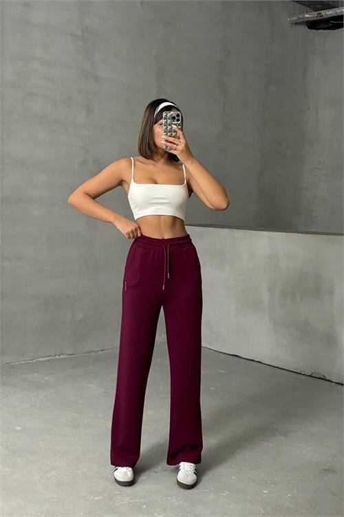 Dipmoda kadın bordo bol paça eşofman altı DPNBG066