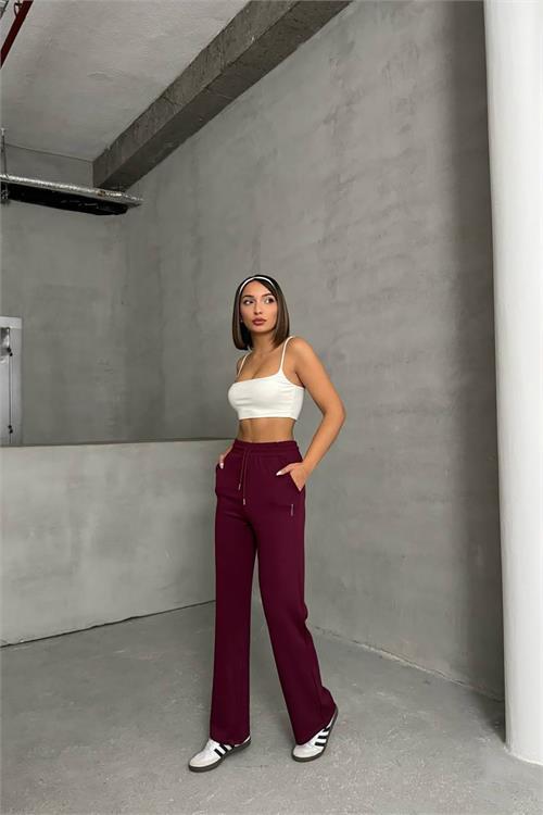 Dipmoda kadın bordo bol paça eşofman altı DPNBG066