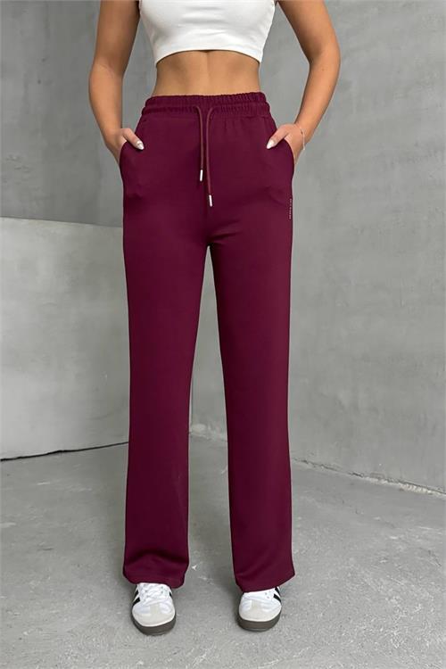 Dipmoda kadın bordo bol paça eşofman altı DPNBG066