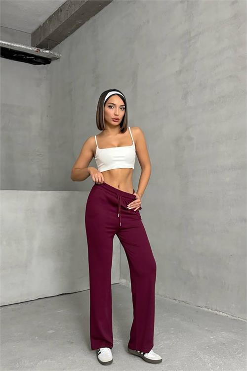 Dipmoda kadın bordo bol paça eşofman altı DPNBG066