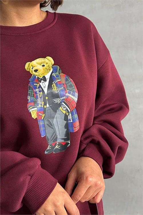 Dipmoda kadın bordo nakışlı sweatshirt DPNBG059