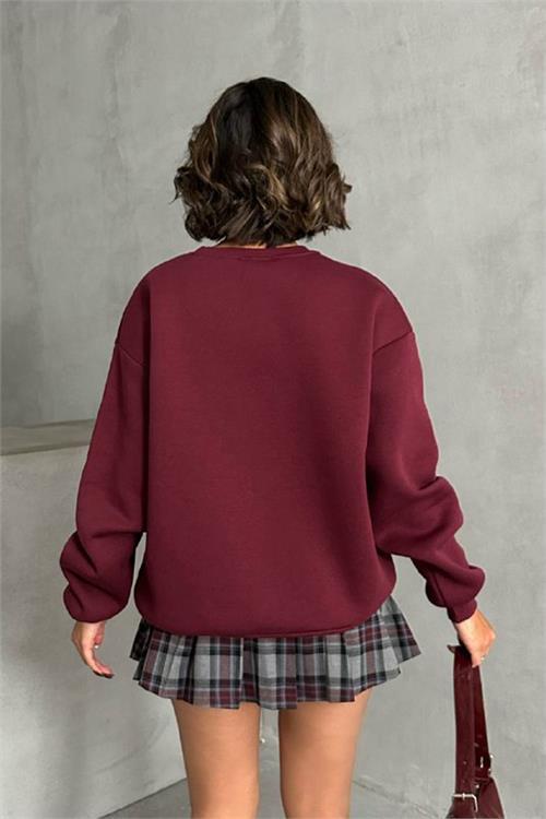 Dipmoda kadın bordo nakışlı sweatshirt DPNBG059