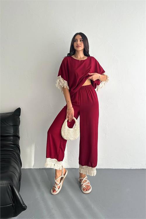 Dipmoda kadın bordo yazlık alt üst ikili takım DPK4108