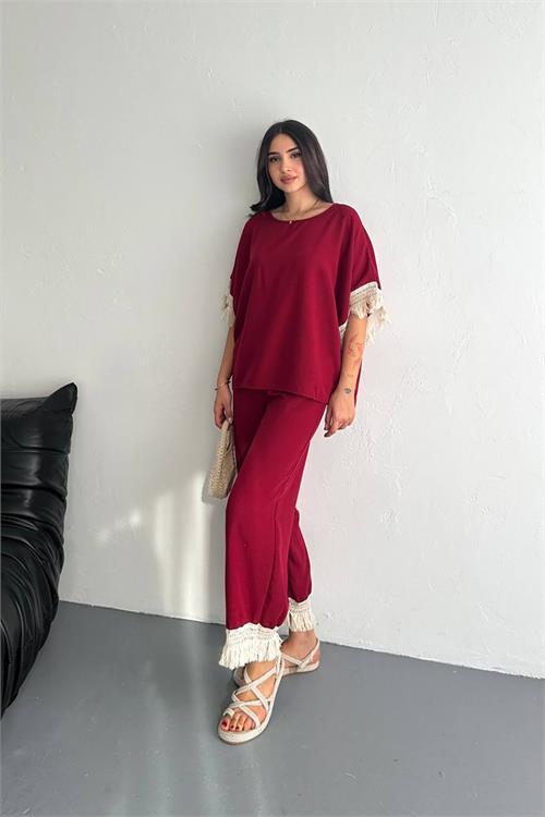 Dipmoda kadın bordo yazlık alt üst ikili takım DPK4108