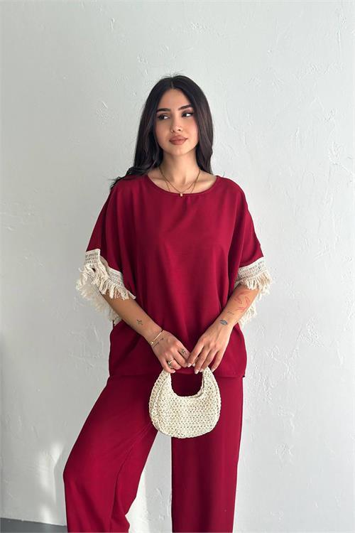 Dipmoda kadın bordo yazlık alt üst ikili takım DPK4108