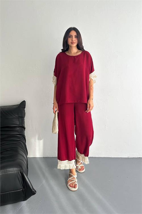 Dipmoda kadın bordo yazlık alt üst ikili takım DPK4108