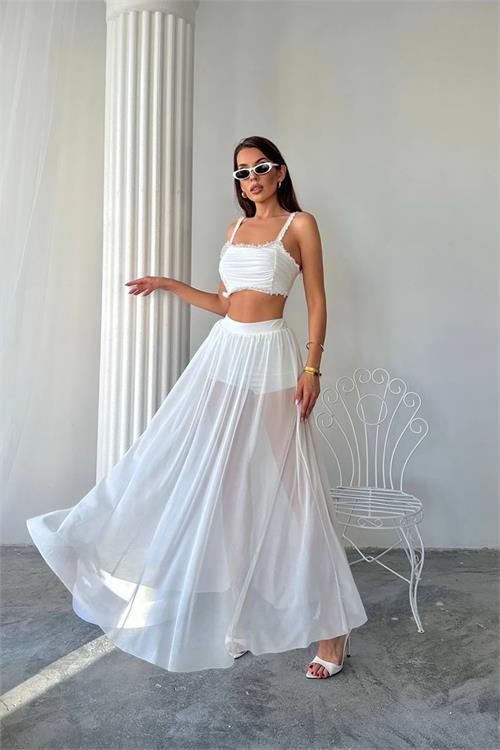 Dipmoda kadın büstiyerli transparan ikili takım DPDF070