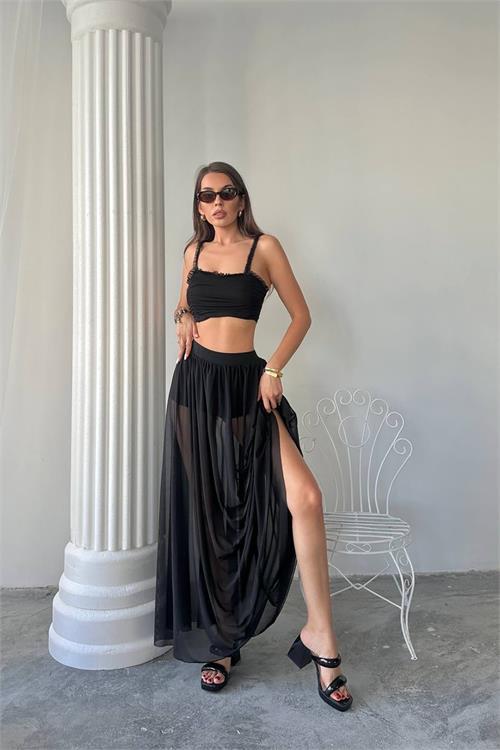 Dipmoda kadın büstiyerli transparan ikili takım DPDF070