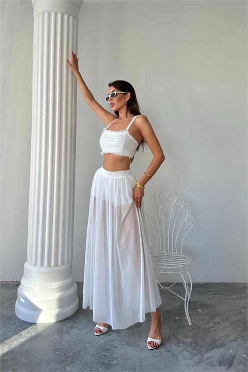 Dipmoda kadın büstiyerli transparan ikili takım DPDF070