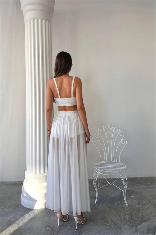 Dipmoda kadın büstiyerli transparan ikili takım DPDF070