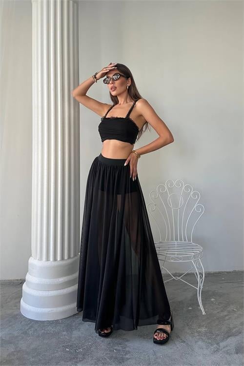 Dipmoda kadın büstiyerli transparan ikili takım DPDF070