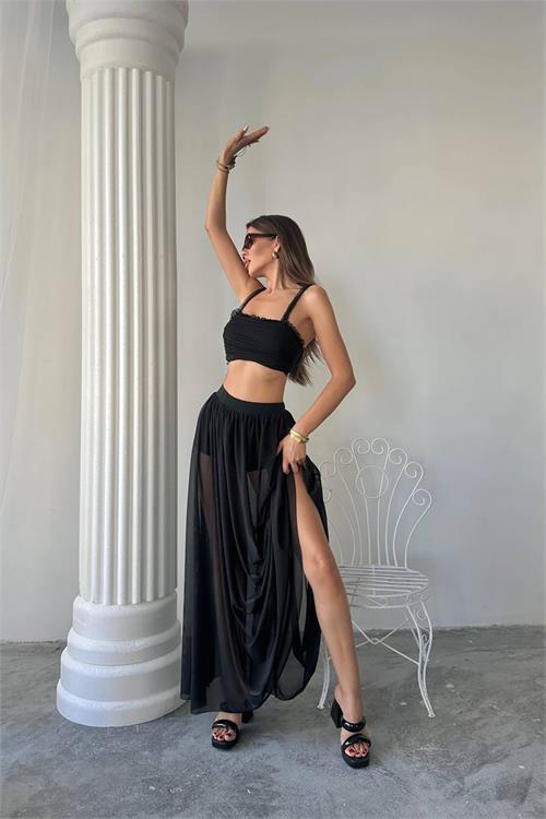 Dipmoda kadın büstiyerli transparan ikili takım DPDF070