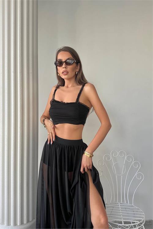 Dipmoda kadın büstiyerli transparan ikili takım DPDF070