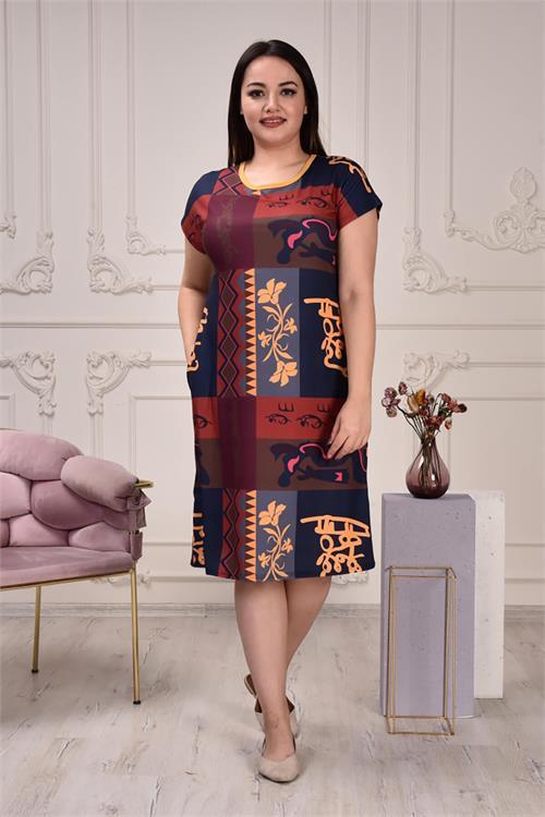 Dipmoda kadın büyük beden desenli viskon elbise AYSL91 