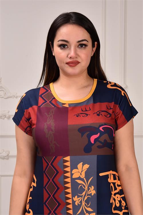 Dipmoda kadın büyük beden desenli viskon elbise AYSL91 