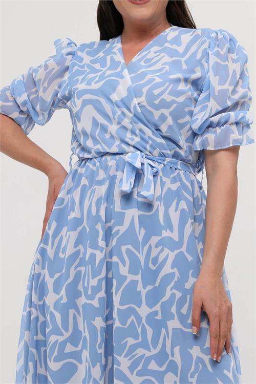 Dipmoda kadın büyük beden kruvaze şifon elbise NM8063 