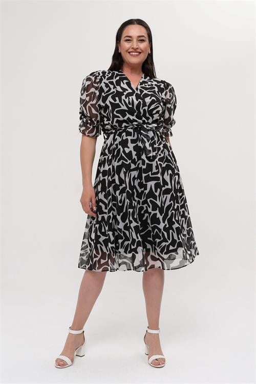 Dipmoda kadın büyük beden kruvaze şifon elbise NM8063 