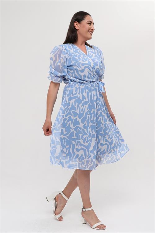 Dipmoda kadın büyük beden kruvaze şifon elbise NM8063 