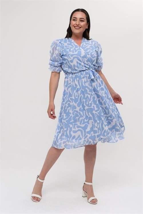 Dipmoda kadın büyük beden kruvaze şifon elbise NM8063 