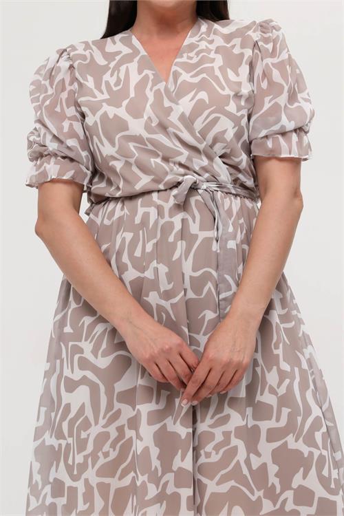 Dipmoda kadın büyük beden kruvaze şifon elbise NM8063 