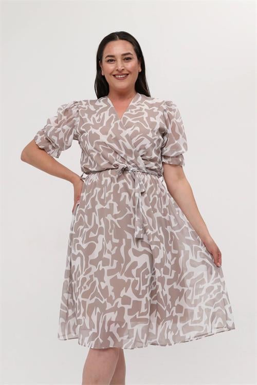 Dipmoda kadın büyük beden kruvaze şifon elbise NM8063 