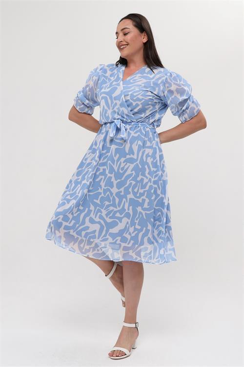 Dipmoda kadın büyük beden kruvaze şifon elbise NM8063 