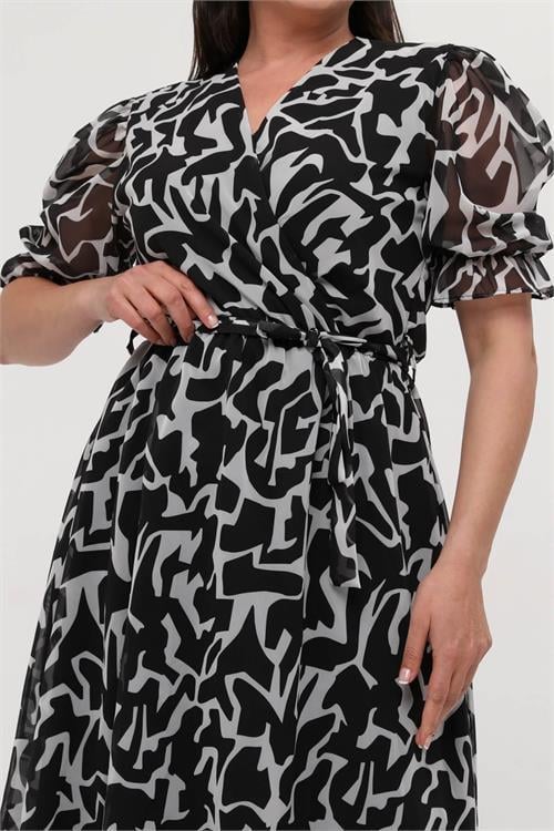 Dipmoda kadın büyük beden kruvaze şifon elbise NM8063 