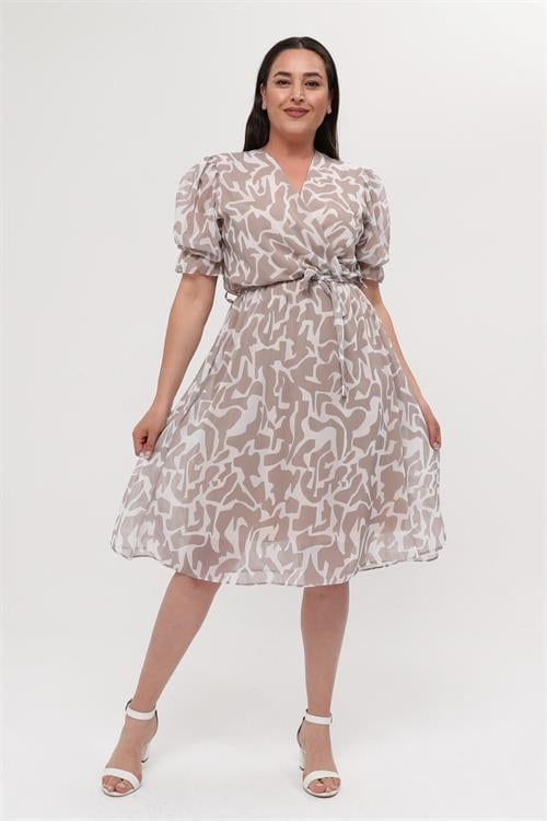 Dipmoda kadın büyük beden kruvaze şifon elbise NM8063 