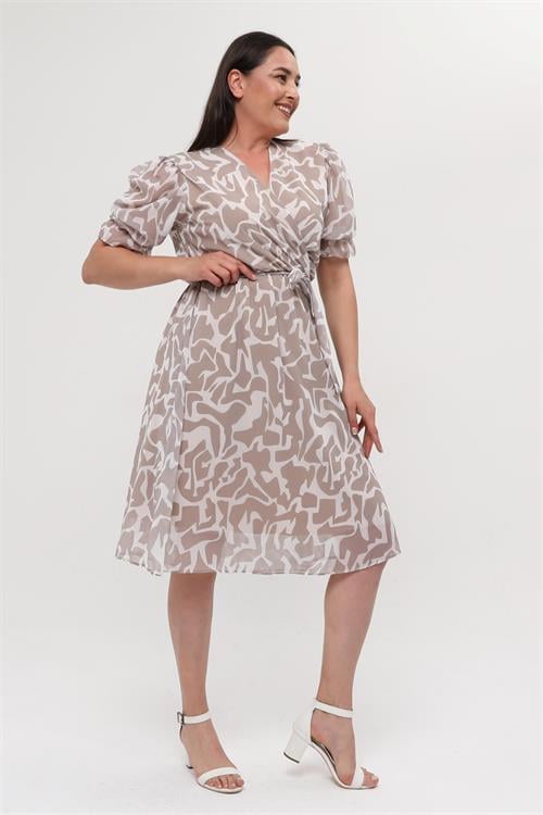 Dipmoda kadın büyük beden kruvaze şifon elbise NM8063 