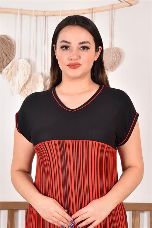 Dipmoda kadın büyük beden nakışlı viskon elbise AYSL92 