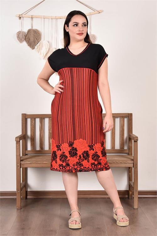 Dipmoda kadın büyük beden nakışlı viskon elbise AYSL92 