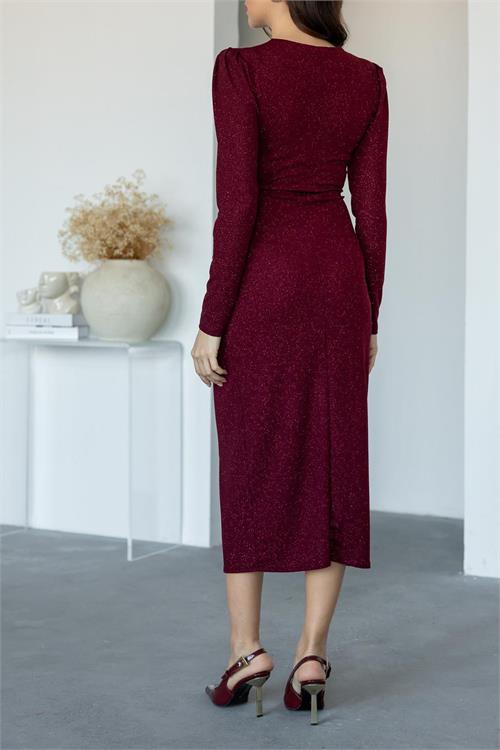 Dipmoda kadın büzgü detaylı simli gece elbisesi NBMY3633