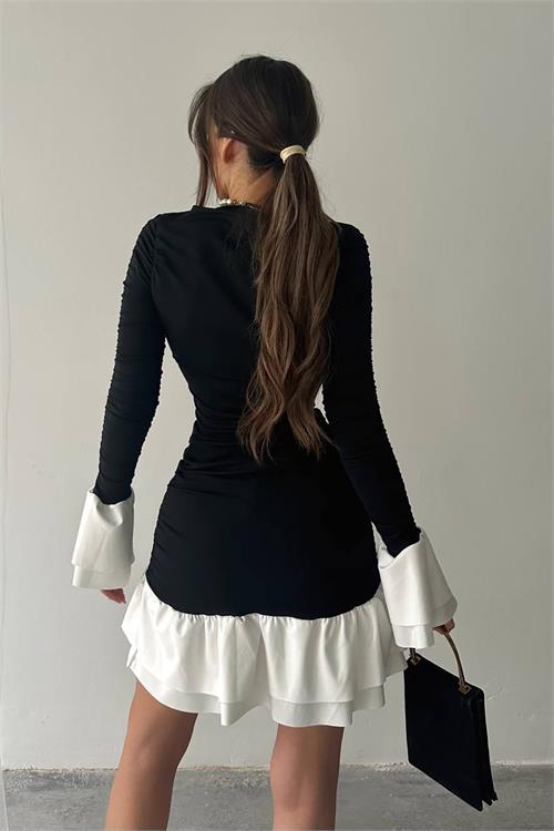 Dipmoda kadın büzgülü bluz mini elbise DPNBDF024