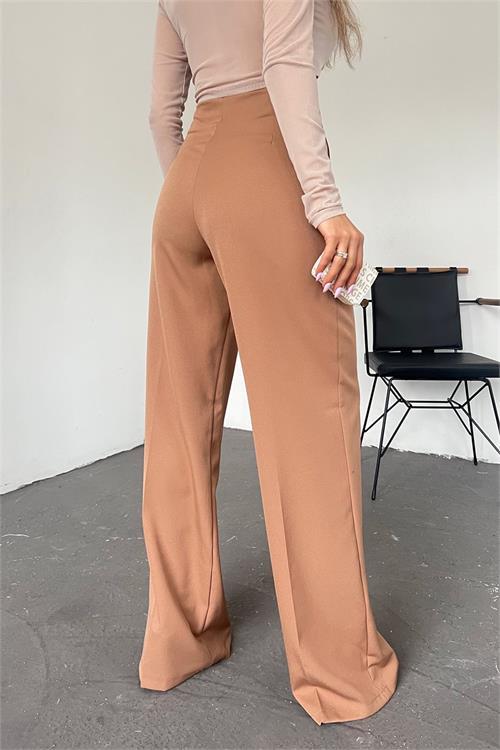 Dipmoda kadın camel bol paça palazzo kumaş pantolon QNS036 